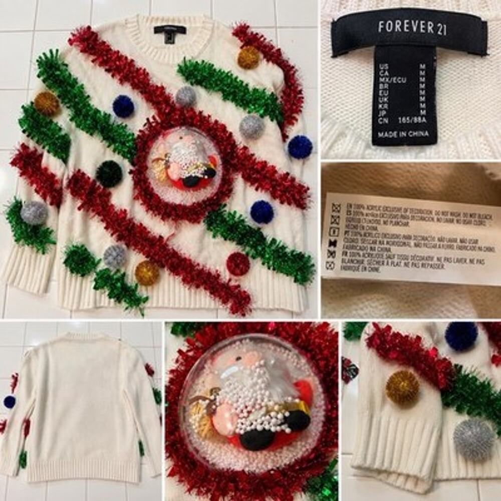 Forever 21 Christmas Ugly Sweater Santa snowglobe Cream Women’s M